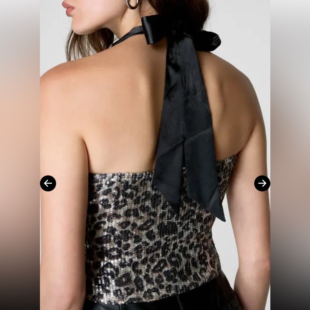 Nasty Gal Sequin Animal Print w Satin Halter Crop Top, Black, Sz Small, NWOT - Picture 6 of 11